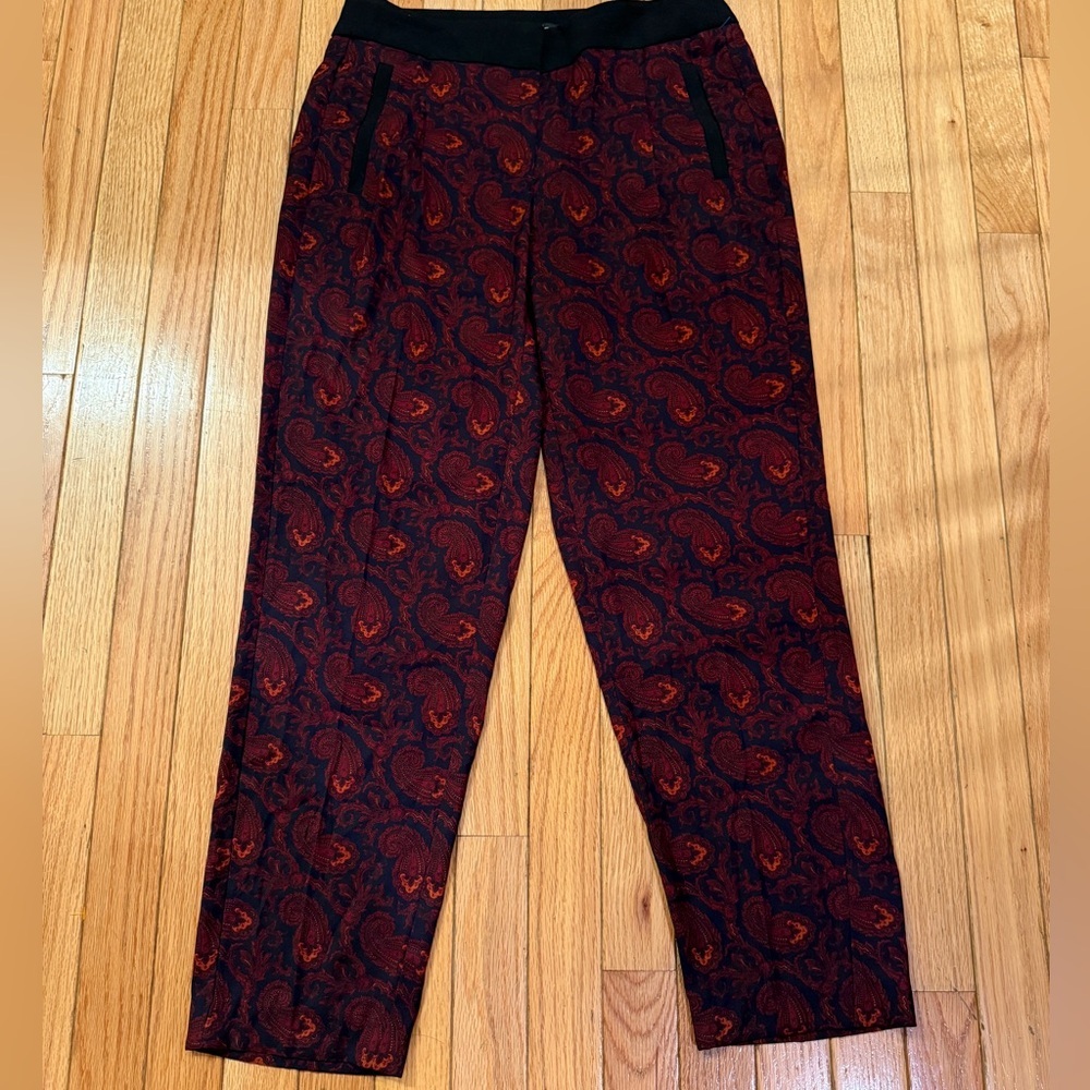 LOFT Burgundy and Black Paisley Pants